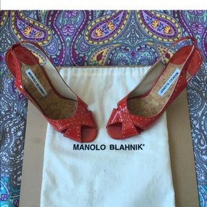 Manolo Blahnik - Red peep toed sling back heels